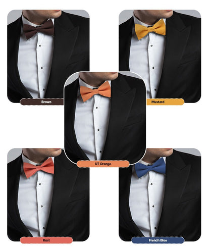 Vittorio Farina Men's Satin Bow Tie in Gift Box (Multipack) - Brown/Mustard/Burnt Orange/Rust Red/French Blue - Bow Tie & Pocket Square - Vittorio Farina