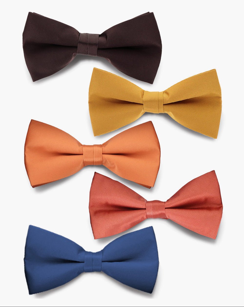 Vittorio Farina Men's Satin Bow Tie in Gift Box (Multipack) - Brown/Mustard/Burnt Orange/Rust Red/French Blue - Bow Tie & Pocket Square - Vittorio Farina