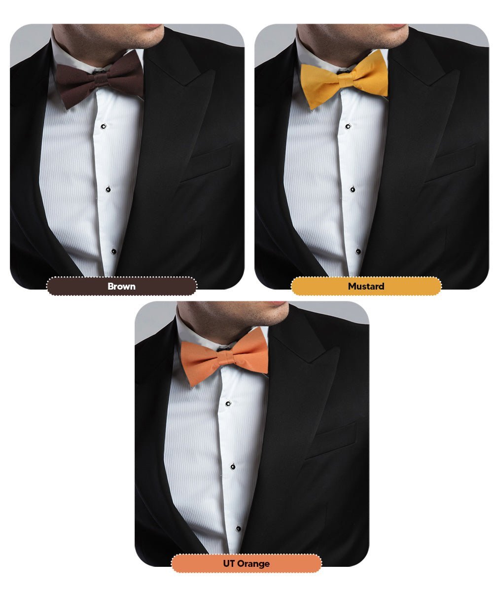Vittorio Farina Men's Satin Bow Tie in Gift Box (Multipack) - Brown/Mustard/Burnt Orange/Rust Red/French Blue - Bow Tie & Pocket Square - Vittorio Farina