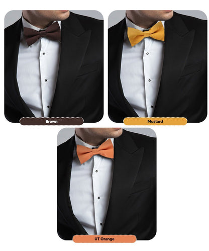 Vittorio Farina Men's Satin Bow Tie in Gift Box (Multipack) - Brown/Mustard/Burnt Orange/Rust Red/French Blue - Bow Tie & Pocket Square - Vittorio Farina