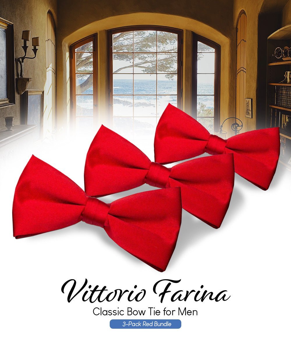 Vittorio Farina Men's Satin Bow Tie in Gift Box (Multipack) - Red - Bow Tie & Pocket Square - Vittorio Farina