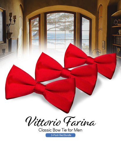 Vittorio Farina Men's Satin Bow Tie in Gift Box (Multipack) - Red - Bow Tie & Pocket Square - Vittorio Farina