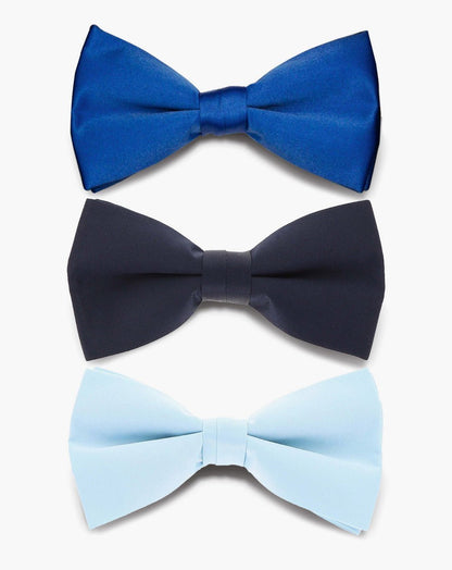 Vittorio Farina Men's Satin Bow Tie in Gift Box (Multipack) - Royal Blue/Navy Blue/Sky Blue - Bow Tie & Pocket Square - Vittorio Farina