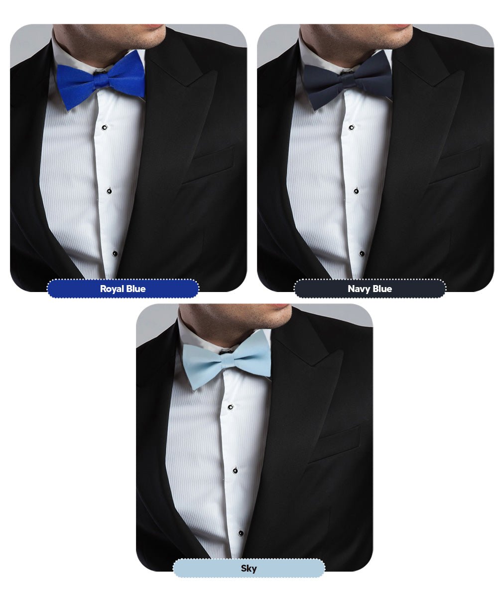 Vittorio Farina Men's Satin Bow Tie in Gift Box (Multipack) - Royal Blue/Navy Blue/Sky Blue - Bow Tie & Pocket Square - Vittorio Farina