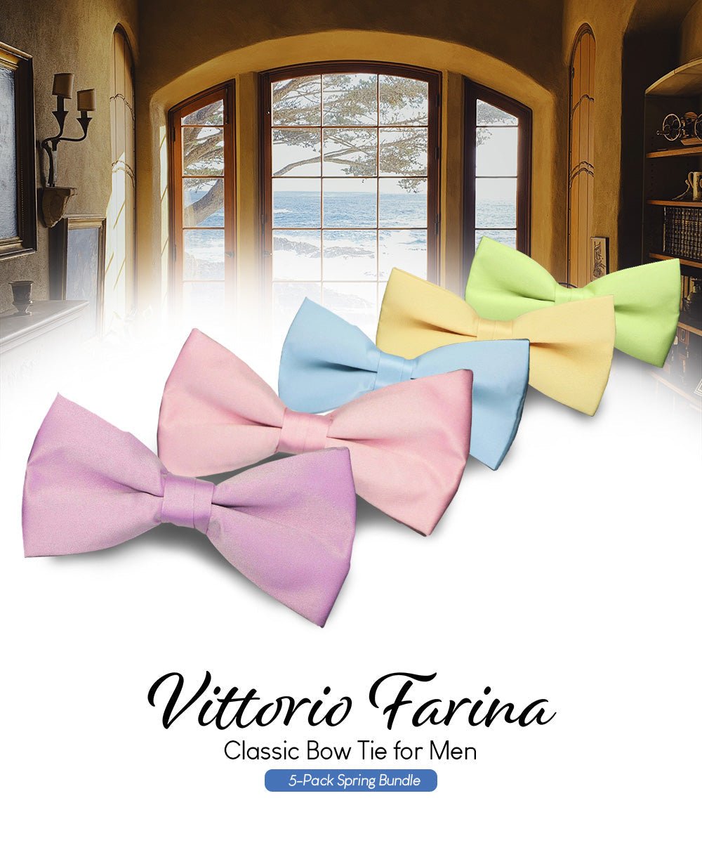 Vittorio Farina Men's Satin Bow Tie in Gift Box (Multipack) - Sky Blue/Pink/Lavender/Maize/Mint Green - Bow Tie & Pocket Square - Vittorio Farina