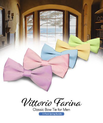 Vittorio Farina Men's Satin Bow Tie in Gift Box (Multipack) - Sky Blue/Pink/Lavender/Maize/Mint Green - Bow Tie & Pocket Square - Vittorio Farina
