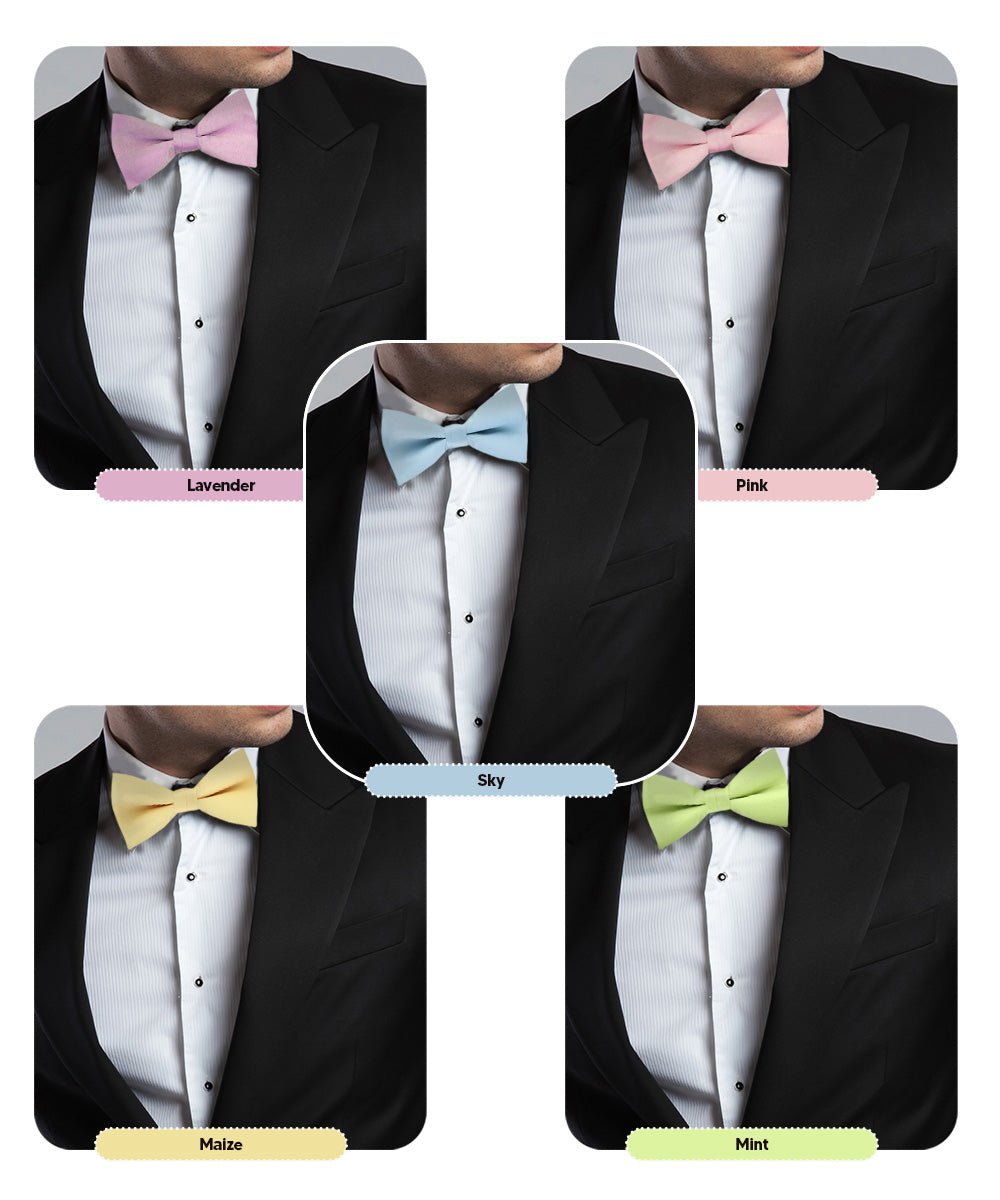 Vittorio Farina Men's Satin Bow Tie in Gift Box (Multipack) - Sky Blue/Pink/Lavender/Maize/Mint Green - Bow Tie & Pocket Square - Vittorio Farina