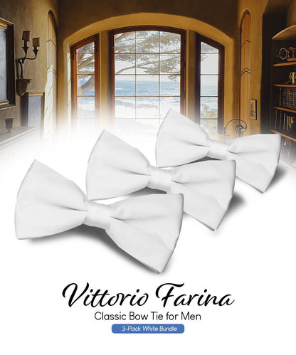Vittorio Farina Men's Satin Bow Tie in Gift Box (Multipack) - White - Bow Tie & Pocket Square - Vittorio Farina