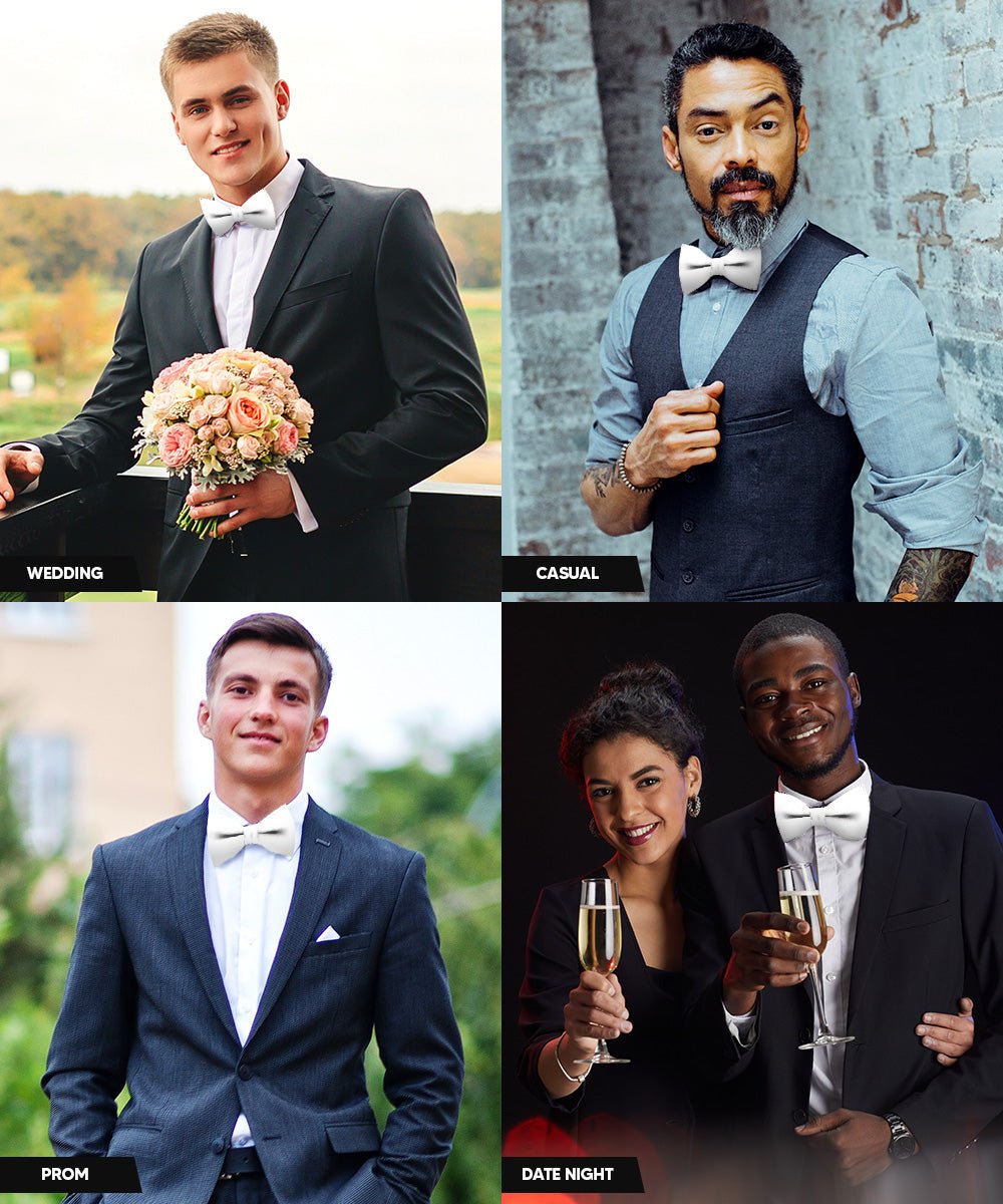 Vittorio Farina Men's Satin Bow Tie in Gift Box (Multipack) - White - Bow Tie & Pocket Square - Vittorio Farina