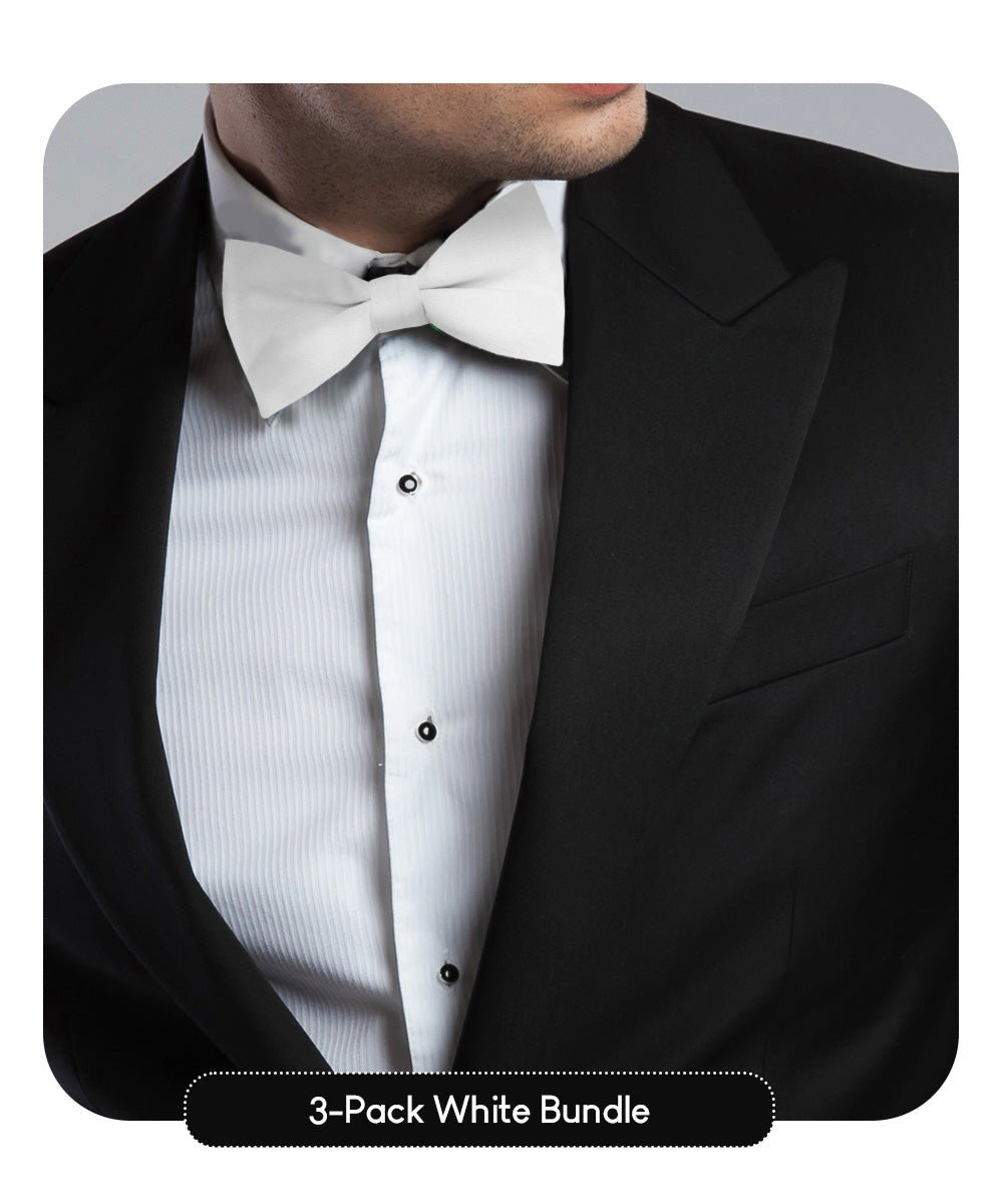 Vittorio Farina Men's Satin Bow Tie in Gift Box (Multipack) - White - Bow Tie & Pocket Square - Vittorio Farina
