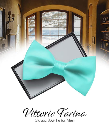 Vittorio Farina Men's Satin Bow Tie in Gift Box - Aqua - Bow Tie - Vittorio Farina