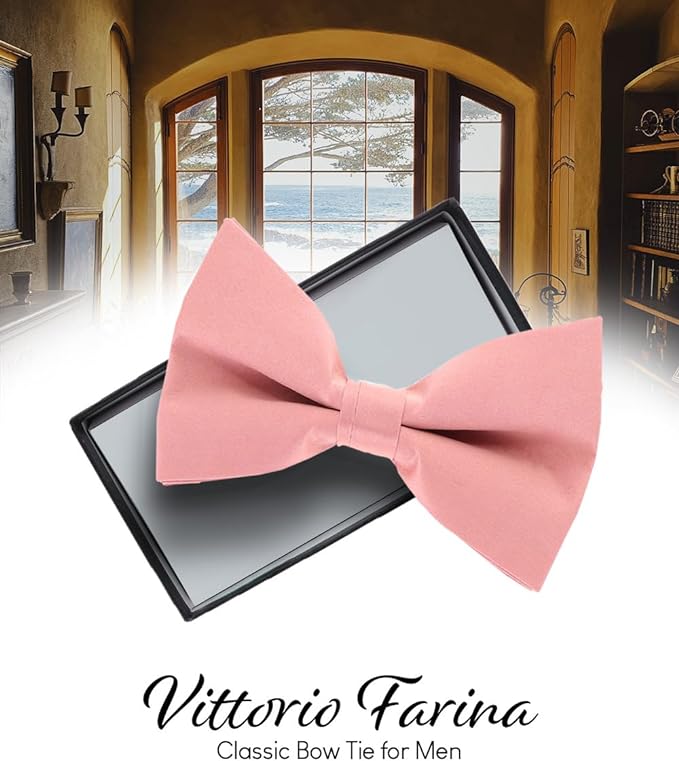 Vittorio Farina Men's Satin Bow Tie in Gift Box - Blush - Bow Tie - Vittorio Farina