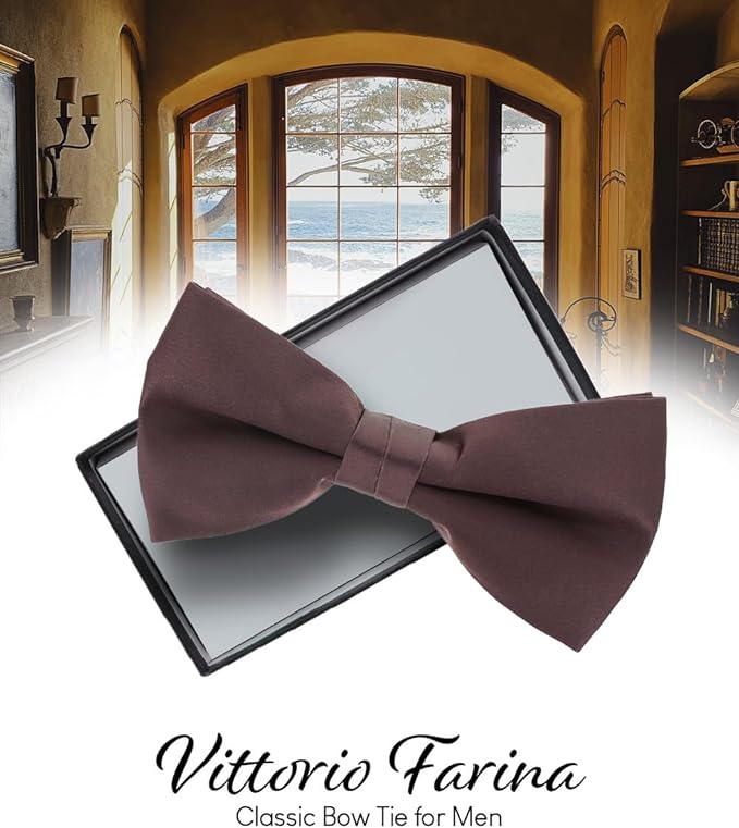 Vittorio Farina Men's Satin Bow Tie in Gift Box - Brown - Bow Tie - Vittorio Farina
