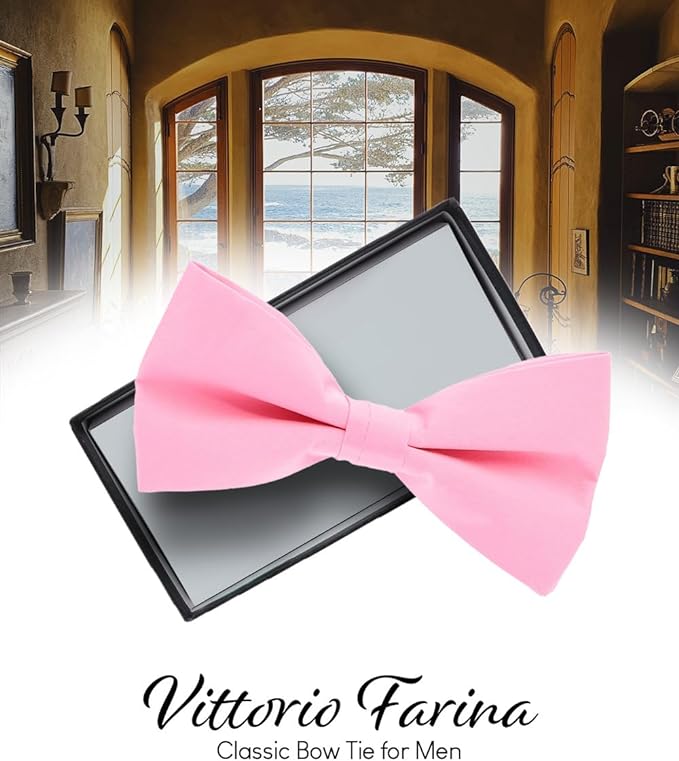 Vittorio Farina Men's Satin Bow Tie in Gift Box - Burgundy - Bow Tie - Vittorio Farina