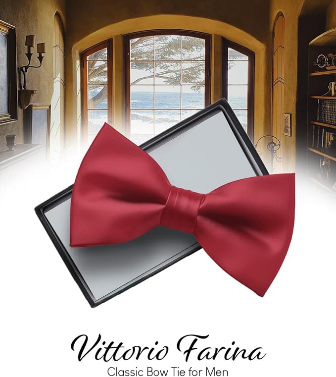 Vittorio Farina Men's Satin Bow Tie in Gift Box - Burgundy - Bow Tie - Vittorio Farina