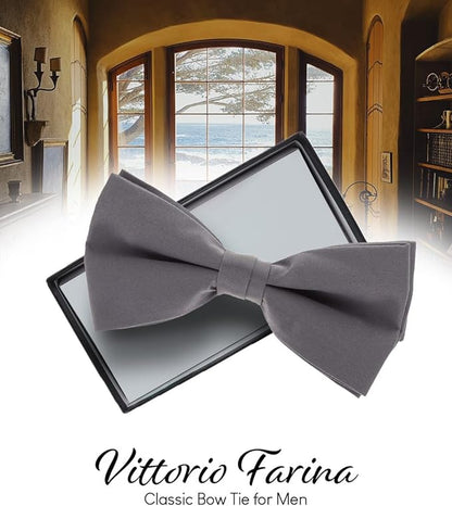Vittorio Farina Men's Satin Bow Tie in Gift Box - Burgundy - Bow Tie - Vittorio Farina