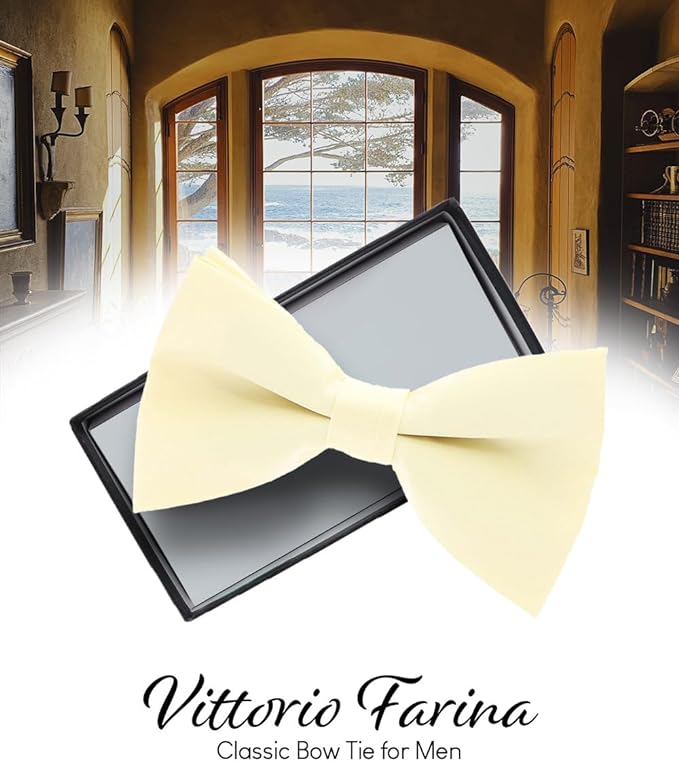 Vittorio Farina Men's Satin Bow Tie in Gift Box - Navy Blue - Bow Tie - Vittorio Farina