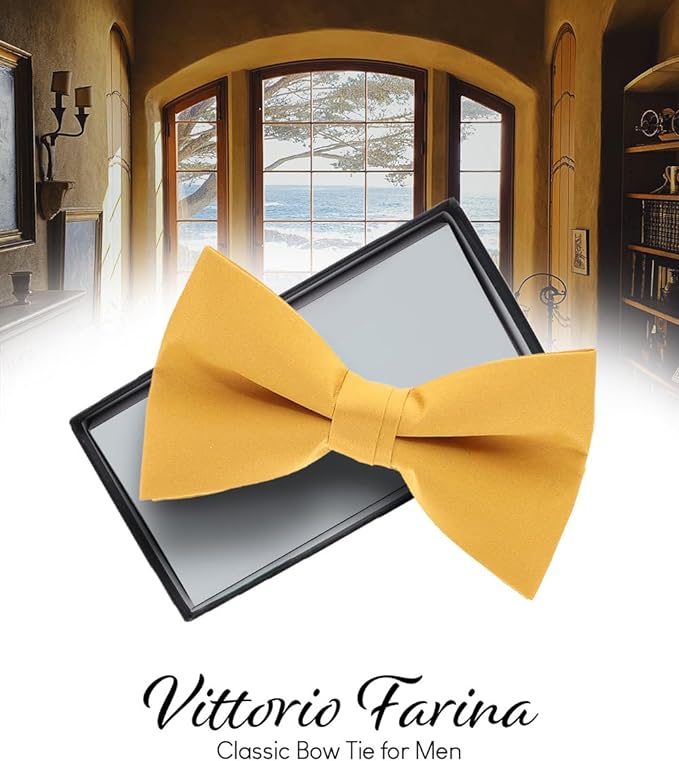 Vittorio Farina Men's Satin Bow Tie in Gift Box - Peach - Bow Tie - Vittorio Farina