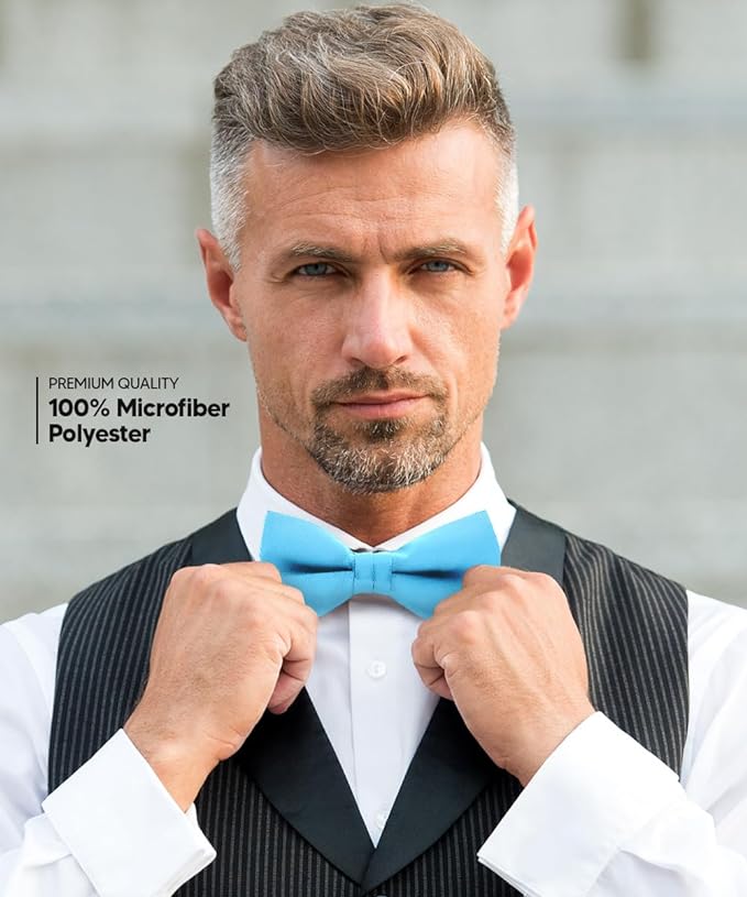 Vittorio Farina Men's Satin Bow Tie in Gift Box - Aqua - Bow Tie - Vittorio Farina