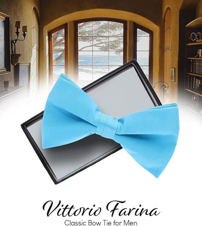 Vittorio Farina Men's Satin Bow Tie in Gift Box - Aqua - Bow Tie - Vittorio Farina