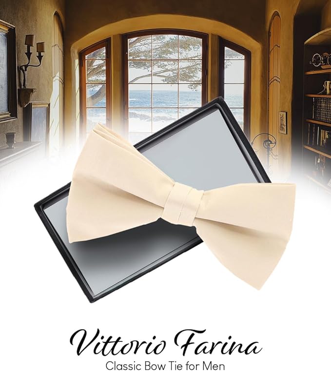 Vittorio Farina Men's Satin Bow Tie in Gift Box - Taupe - Bow Tie - Vittorio Farina