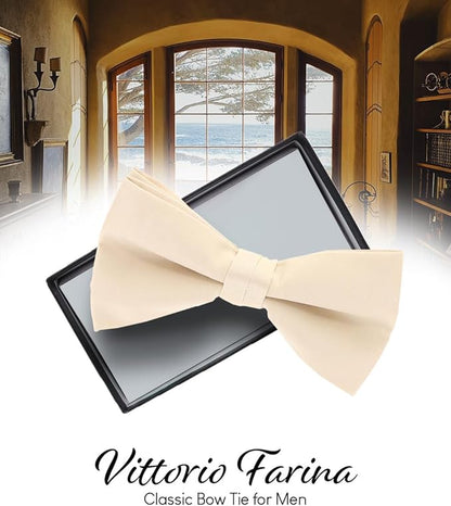Vittorio Farina Men's Satin Bow Tie in Gift Box - Taupe - Bow Tie - Vittorio Farina