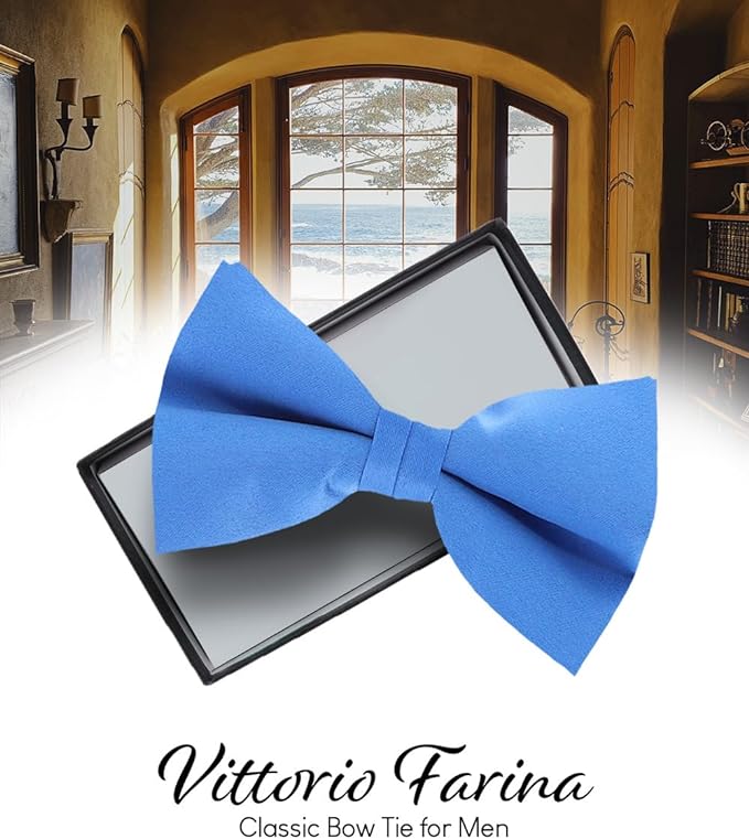 Vittorio Farina Men's Satin Bow Tie in Gift Box - Turquoise - Bow Tie - Vittorio Farina