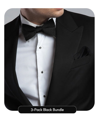 Vittorio Farina Men's Satin Bow Tie & Pocket Square in Gift Box (Multipack) - Black - Bow Tie & Pocket Square - Vittorio Farina