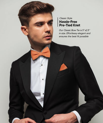 Vittorio Farina Men's Satin Bow Tie & Pocket Square in Gift Box (Multipack) - Brown/Mustard/Burnt Orange - Bow Tie & Pocket Square - Vittorio Farina