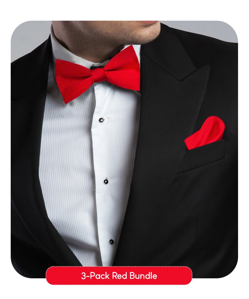 Vittorio Farina Men's Satin Bow Tie & Pocket Square in Gift Box (Multipack) - Red - Bow Tie & Pocket Square - Vittorio Farina