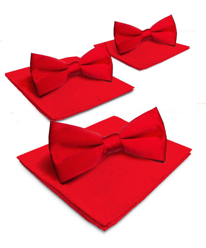 Vittorio Farina Men's Satin Bow Tie & Pocket Square in Gift Box (Multipack) - Red - Bow Tie & Pocket Square - Vittorio Farina