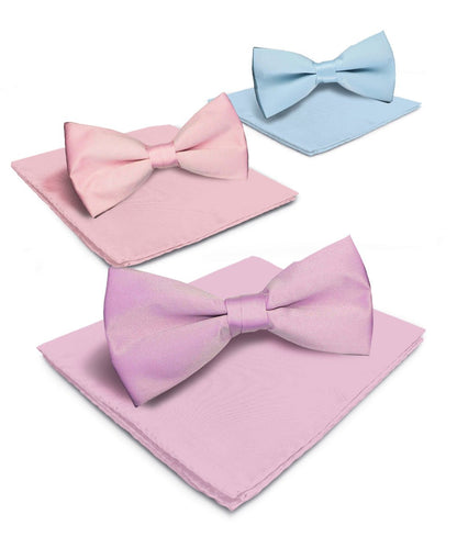 Vittorio Farina Men's Satin Bow Tie & Pocket Square in Gift Box (Multipack) - Sky Blue/Pink/Lavender - Bow Tie & Pocket Square - Vittorio Farina