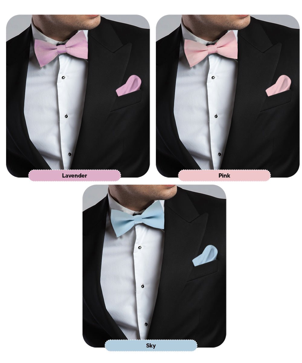 Vittorio Farina Men's Satin Bow Tie & Pocket Square in Gift Box (Multipack) - Sky Blue/Pink/Lavender - Bow Tie & Pocket Square - Vittorio Farina