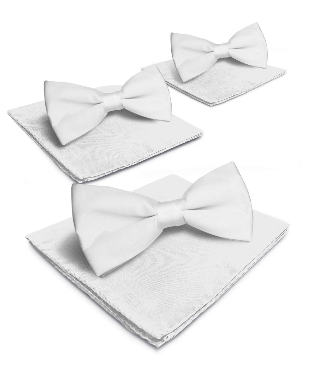 Vittorio Farina Men's Satin Bow Tie & Pocket Square in Gift Box (Multipack) - White - Bow Tie & Pocket Square - Vittorio Farina