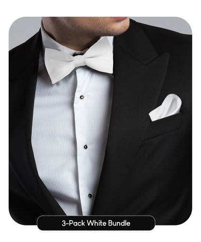 Vittorio Farina Men's Satin Bow Tie & Pocket Square in Gift Box (Multipack) - White - Bow Tie & Pocket Square - Vittorio Farina