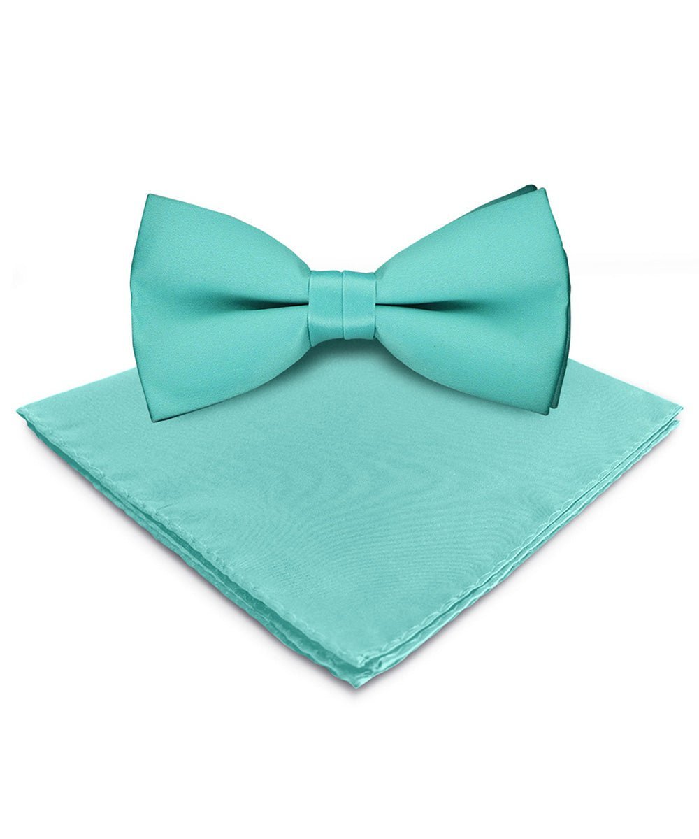 Vittorio Farina Men's Satin Bow Tie & Pocket Square in Gift Box - Aqua - Bow Tie & Pocket Square - Vittorio Farina