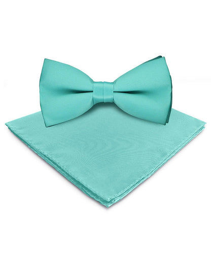 Vittorio Farina Men's Satin Bow Tie & Pocket Square in Gift Box - Aqua - Bow Tie & Pocket Square - Vittorio Farina