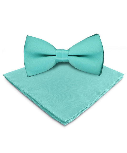 Vittorio Farina Men's Satin Bow Tie & Pocket Square in Gift Box - Aqua - Bow Tie & Pocket Square - Vittorio Farina