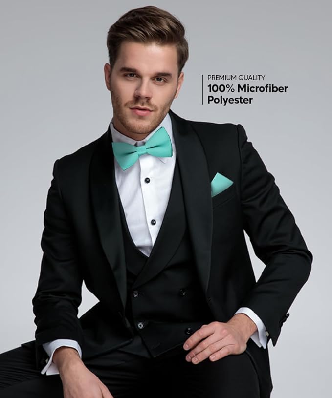 Vittorio Farina Men's Satin Bow Tie & Pocket Square in Gift Box - Aqua - Bow Tie & Pocket Square - Vittorio Farina
