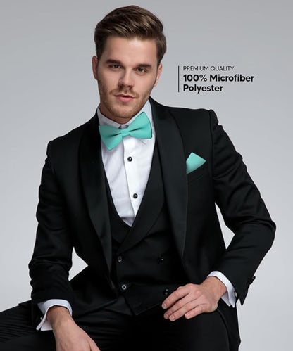 Vittorio Farina Men's Satin Bow Tie & Pocket Square in Gift Box - Aqua - Bow Tie & Pocket Square - Vittorio Farina