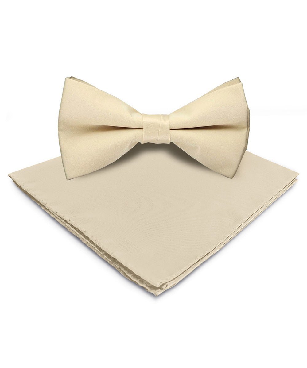 Vittorio Farina Men's Satin Bow Tie & Pocket Square in Gift Box - Beige - Bow Tie & Pocket Square - Vittorio Farina