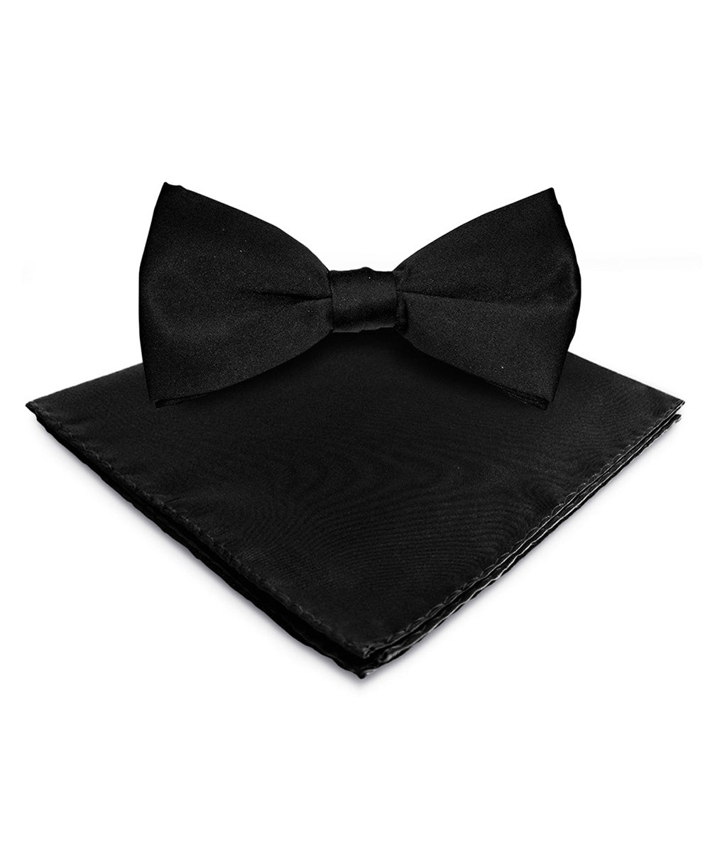 Vittorio Farina Men's Satin Bow Tie & Pocket Square in Gift Box - Black - Bow Tie & Pocket Square - Vittorio Farina