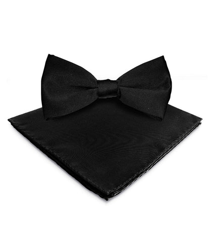 Vittorio Farina Men's Satin Bow Tie & Pocket Square in Gift Box - Black - Bow Tie & Pocket Square - Vittorio Farina