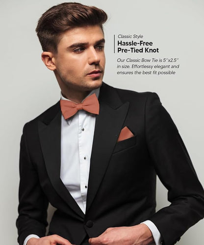 Vittorio Farina Men's Satin Bow Tie & Pocket Square in Gift Box - Black - Bow Tie & Pocket Square - Vittorio Farina