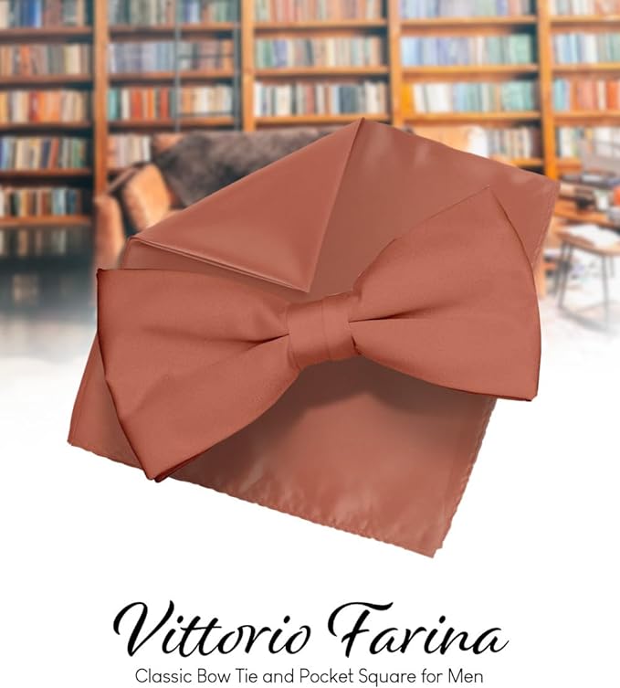 Vittorio Farina Men's Satin Bow Tie & Pocket Square in Gift Box - Blush - Bow Tie & Pocket Square - Vittorio Farina