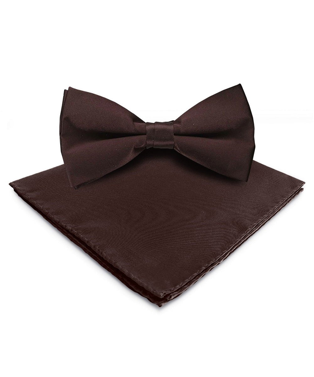 Vittorio Farina Men's Satin Bow Tie & Pocket Square in Gift Box - Brown - Bow Tie & Pocket Square - Vittorio Farina