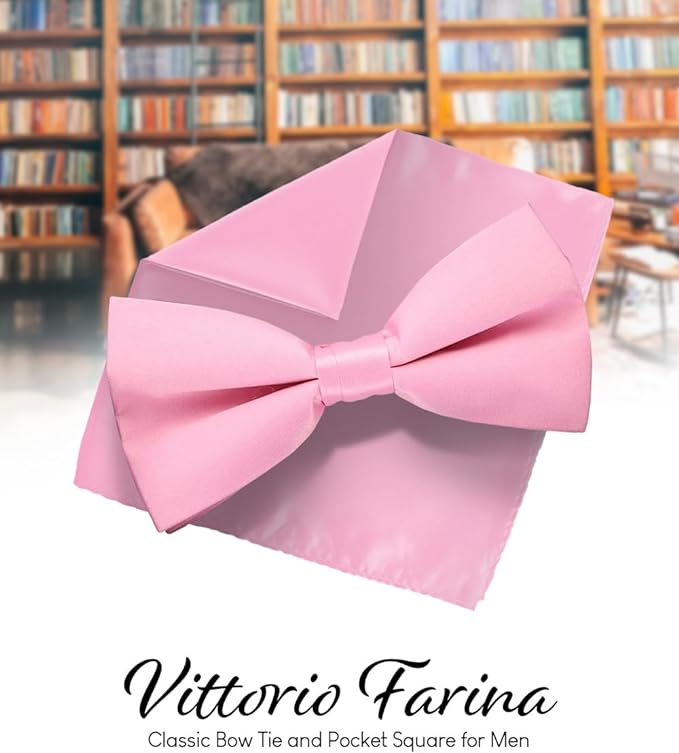 Vittorio Farina Men's Satin Bow Tie & Pocket Square in Gift Box - Bubblegum Pink - Bow Tie & Pocket Square - Vittorio Farina