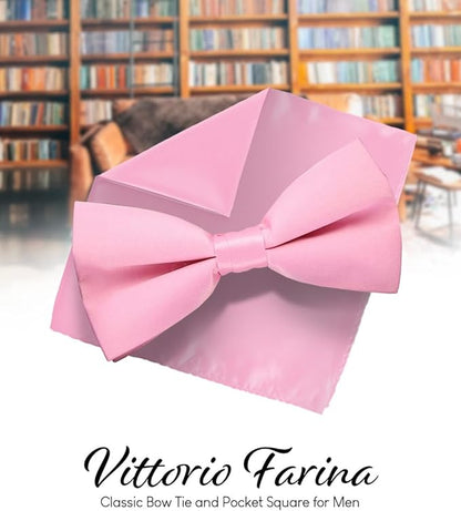 Vittorio Farina Men's Satin Bow Tie & Pocket Square in Gift Box - Bubblegum Pink - Bow Tie & Pocket Square - Vittorio Farina