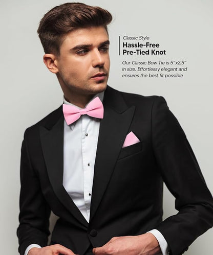 Vittorio Farina Men's Satin Bow Tie & Pocket Square in Gift Box - Blush - Bow Tie & Pocket Square - Vittorio Farina
