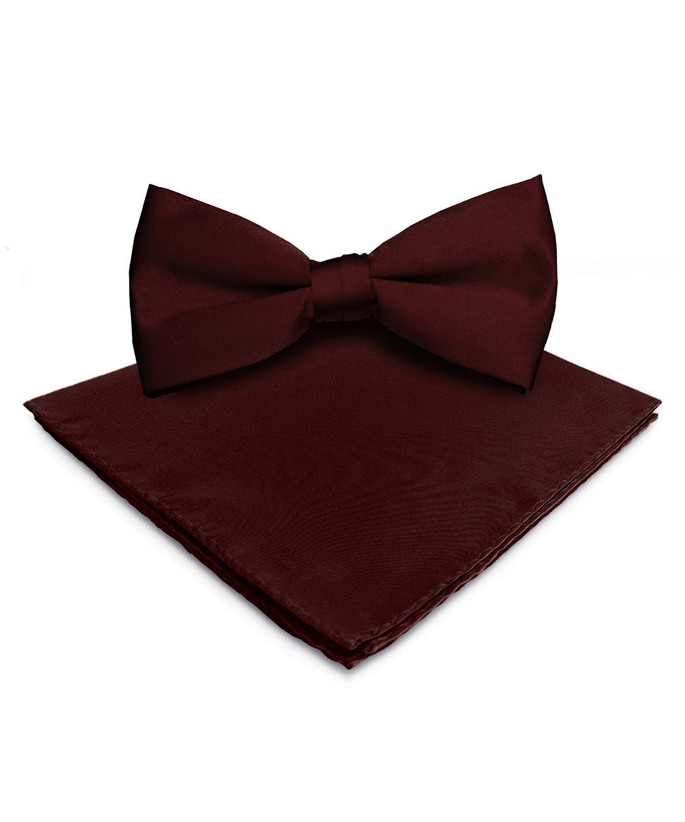 Vittorio Farina Men's Satin Bow Tie & Pocket Square in Gift Box - Burgundy - Bow Tie & Pocket Square - Vittorio Farina